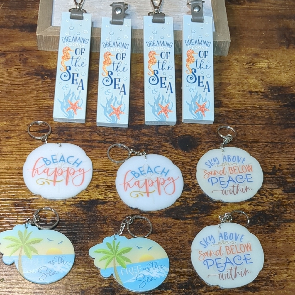 Beach Sea Ocean Sand Seahorse Keychain Lot Wood Plastic 10 Total